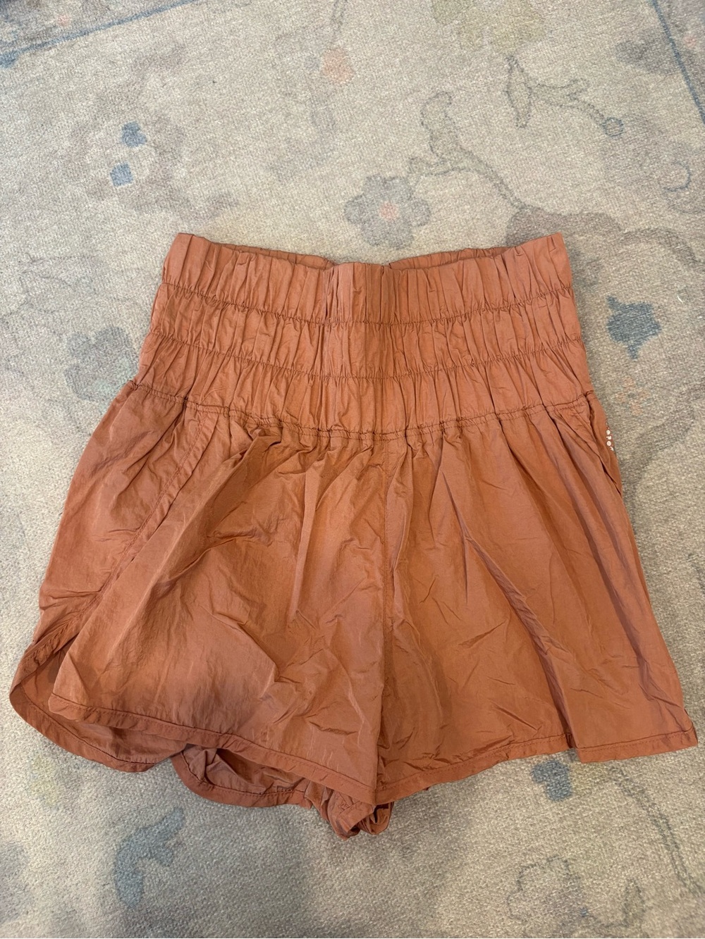 Free People High-Waist Smocked Rust Shorts